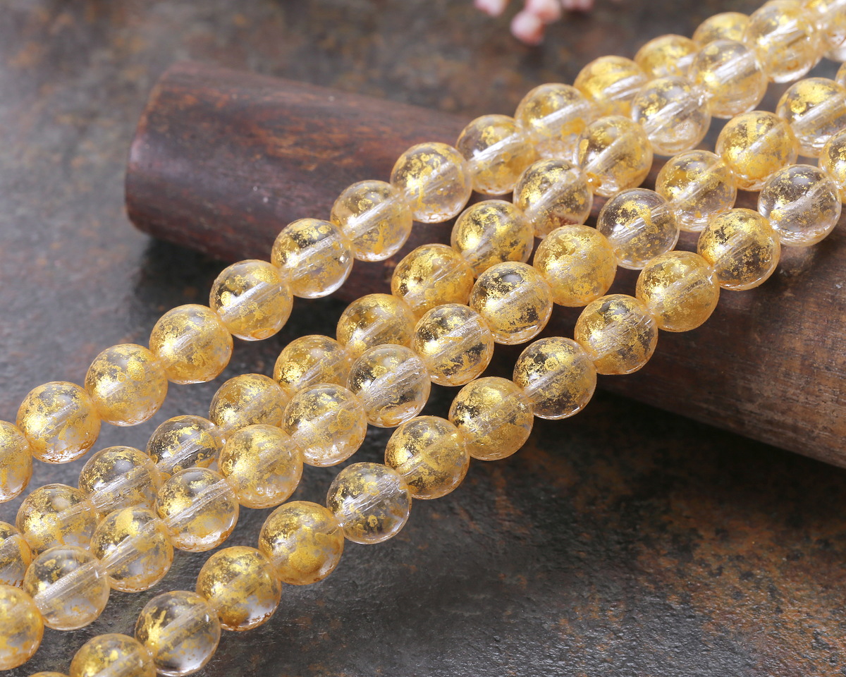 Czech Glass Crystal w/ Gold Wash Round Druk 8mm