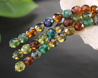 Czech Glass Pine Forest Multi Color Mix Picasso Fire Polished Round 8mm