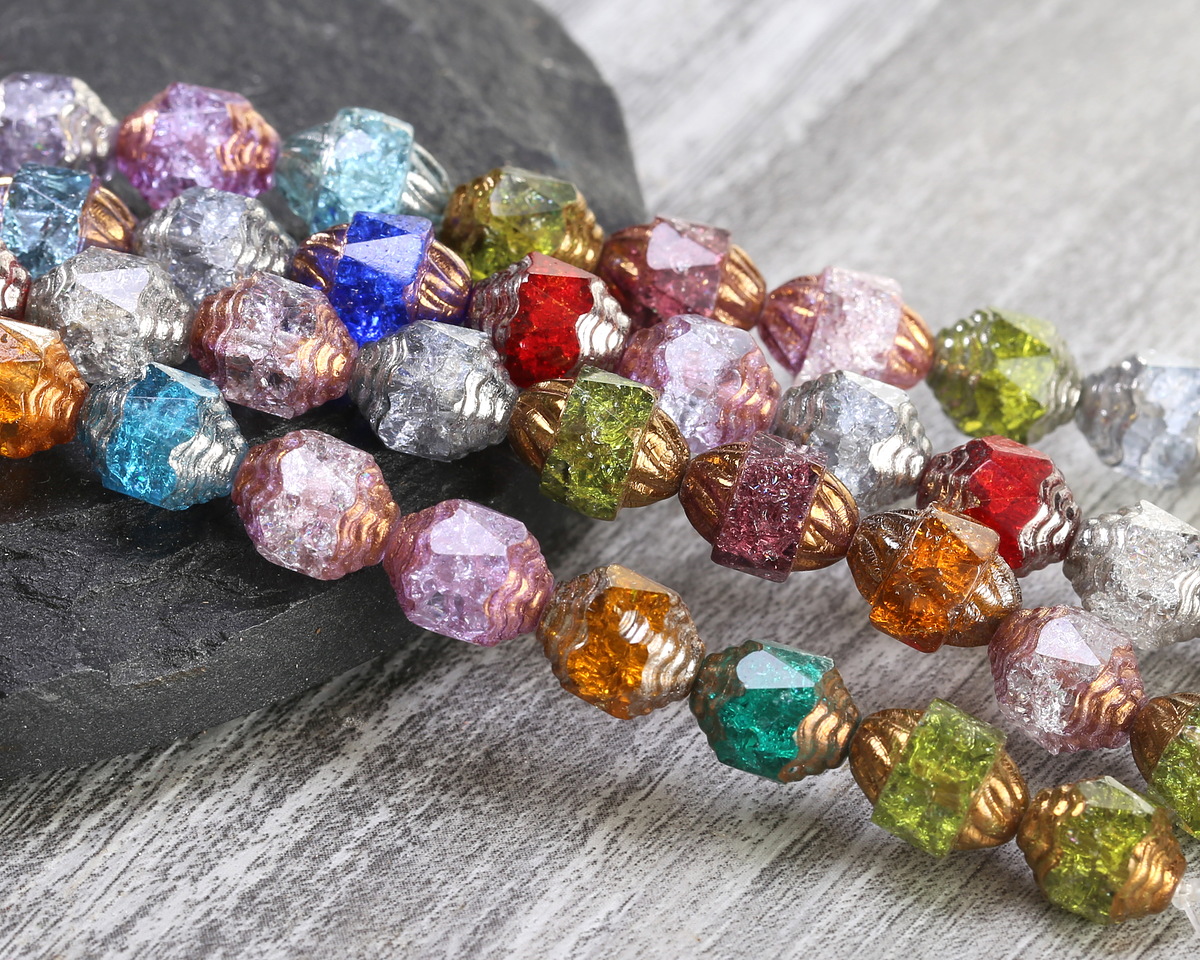 Czech Glass Transparent Mixed Colors/Shapes/Finishes Crackle Turbine 10x8mm