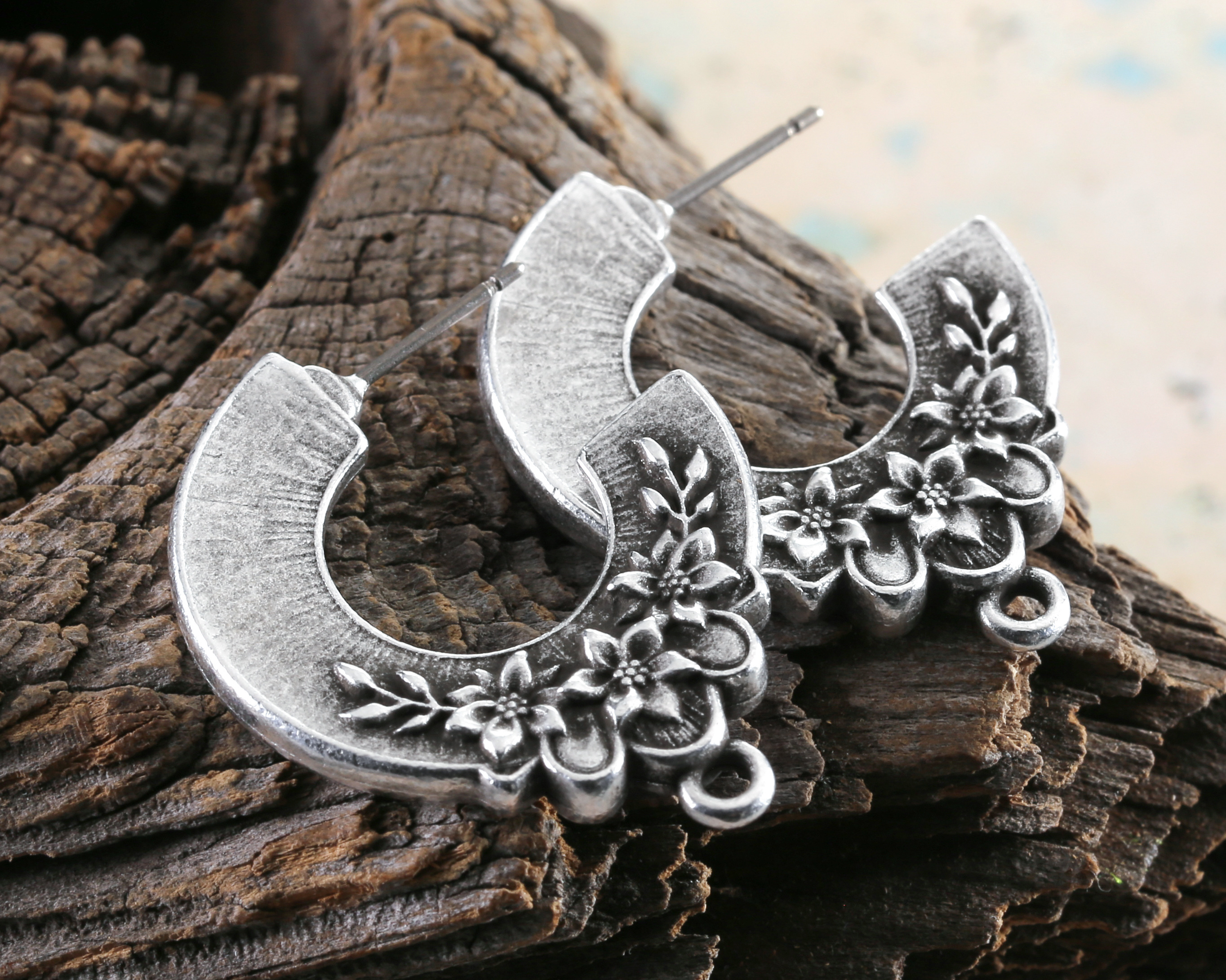 TierraCast Antique Silver (plated) Blossom Earring w/ Titanium Post 25x30mm