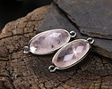 Rose Quartz (natural) Faceted Puff Oval Link w/ Silver Finish Bezel 12x20mm