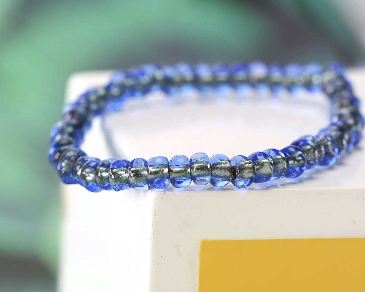Czech Glass Textured Sapphire w/ Gold Lining Trica Beads 3x4mm