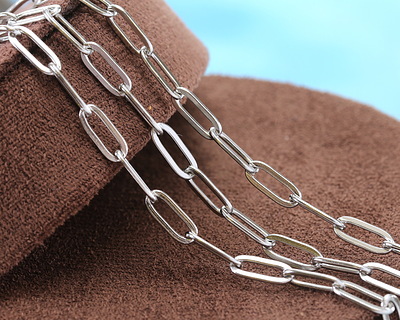 Stainless Steel Flat Paperclip Chain, 11x4mm links, 5' Package