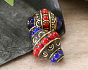 Nepalese Brass w/ Bands of Coral & Lapis Dots Rice 24-25x17mm