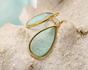 24K Gold (Plated) Transparent Sea Green Resin Drop Focal 13x23mm