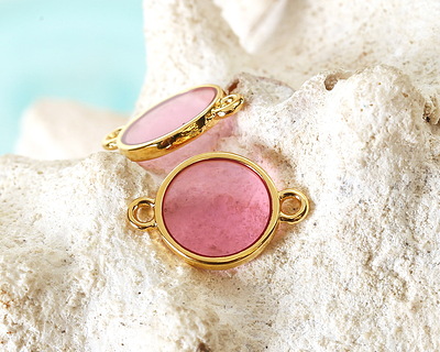 24K Gold (Plated) Transparent Rose Resin Round Focal Link 12x17mm