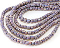 Java Glass Lavender & White w/ Stripes Graduated Gooseberry Beads 3-6x4-6mm