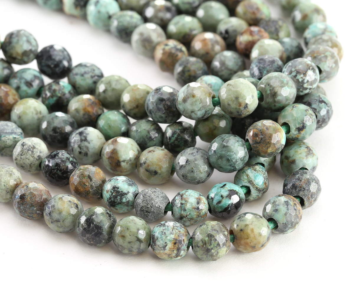 African Turquoise Faceted Round (Large Hole) 8mm Beads