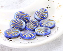 Czech Glass Cobalt Marble w/ Gold Fan Oval 17x12mm