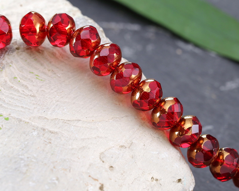 Czech Glass Bronzed Ruby Fire Polished Rondelle 5x7mm