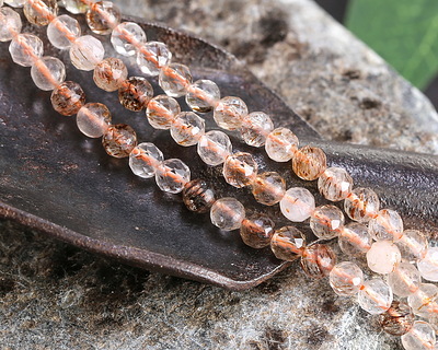 Copper Rutilated Quartz Faceted Round 4mm