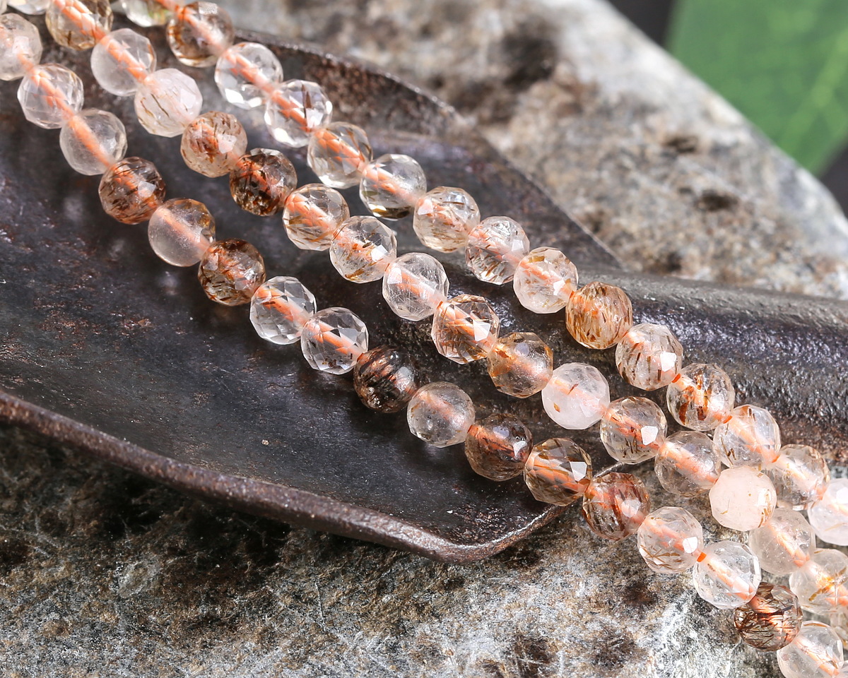Copper Rutilated Quartz Faceted Round 4mm
