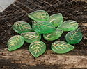 Czech Glass Matte Emerald w/ Gold Leaf Drop 18x13mm