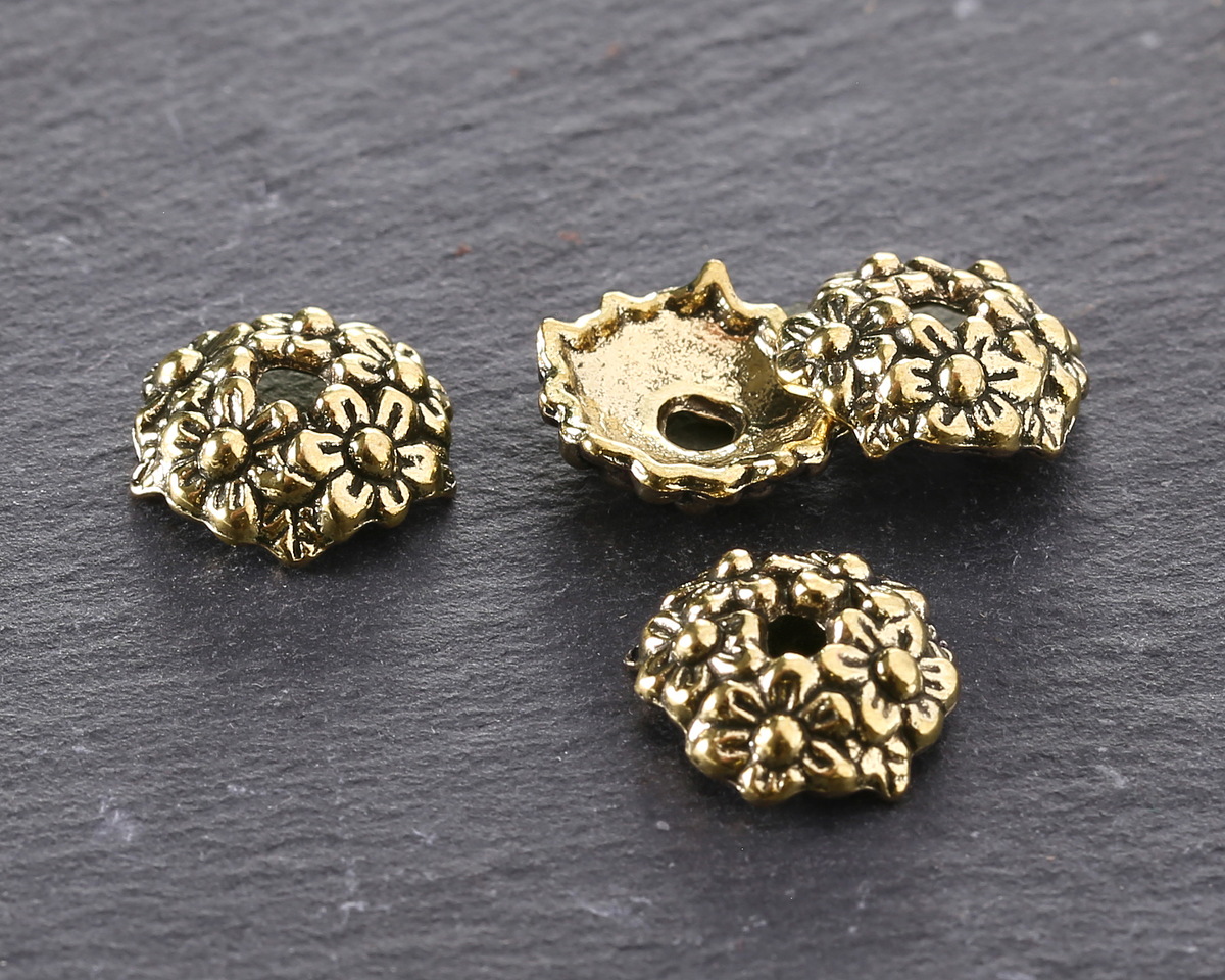 Antique Gold (plated) Daisies Bead Cap 3x11mm