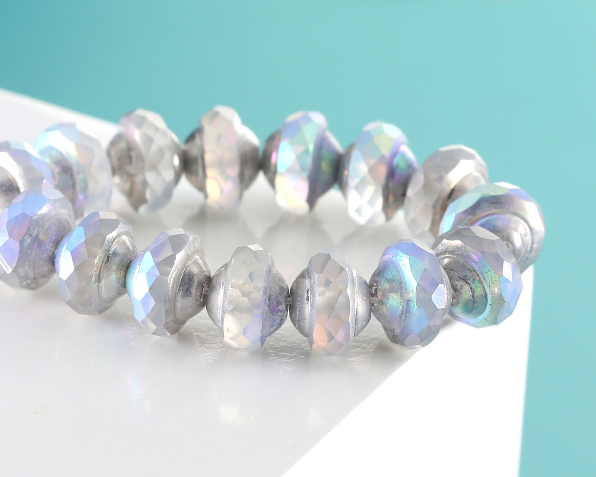 Czech Glass Matte Crystal AB w/ Silver UFO 6x8mm