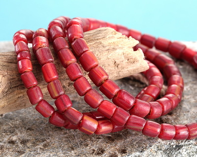 Java Glass Red Striped Graduated Gooseberry Beads 3-6x4-6mm