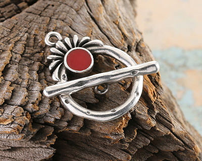 TierraCast Antique Silver (plated) w/ Cherry Red Setting Toggle 27x20mm, 27mm Bar