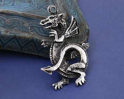 Mykonos Antique Silver (plated) Large Dragon Focal 28x45mm