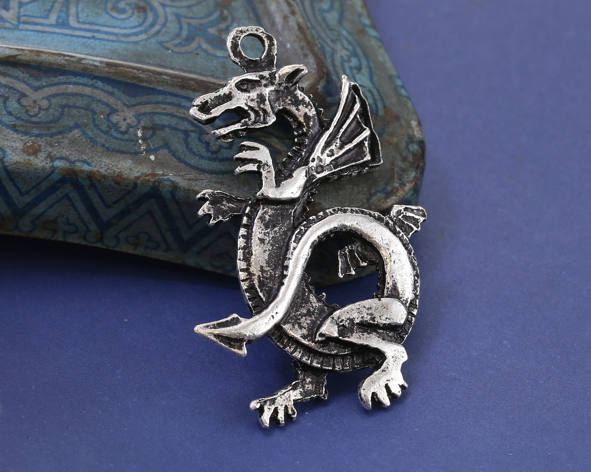 Mykonos Antique Silver (plated) Large Dragon Focal 28x45mm