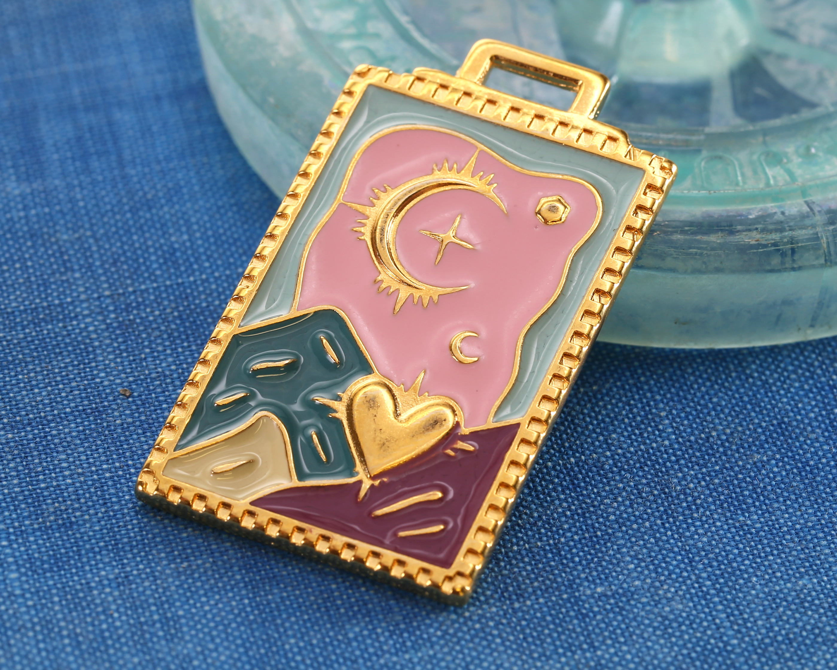 24K Gold (plated) Colorful Enamel Large Tarot Card Focal 26x46mm