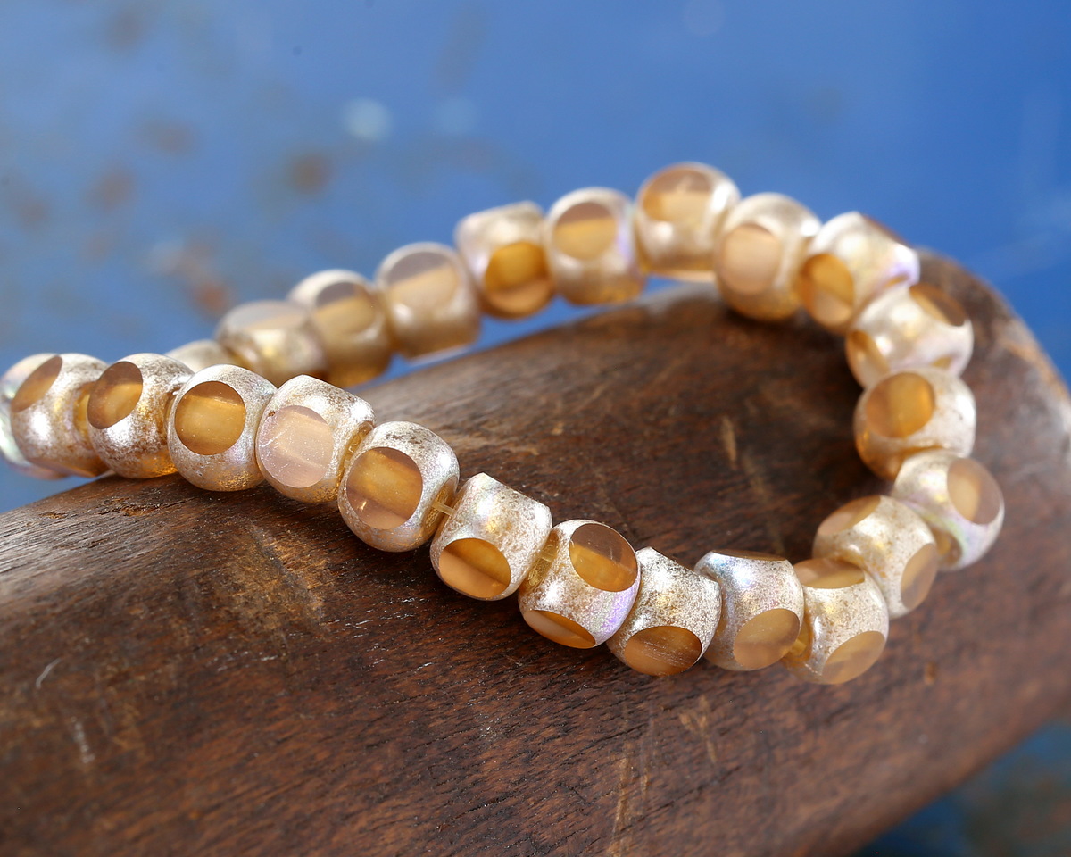 Czech Glass Champagne w/ Antique Silver AB Trica Beads 4x5mm