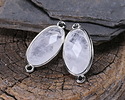 Rock Crystal Quartz Faceted Puff Oval Link w/ Silver Finish Bezel 12x20mm