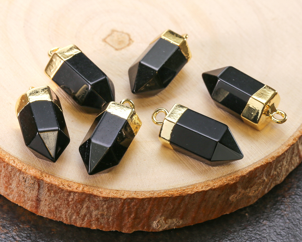 Black Obsidian Point w/ Gold Finish 8x16mm