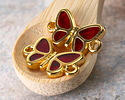24K Gold (plated) Framed Transparent Ruby Butterfly Focal Link 17.5x10mm