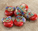Nepalese Red Magnesite & Brass w/ Turquoise, Lapis & Coral Pendant 27x39mm