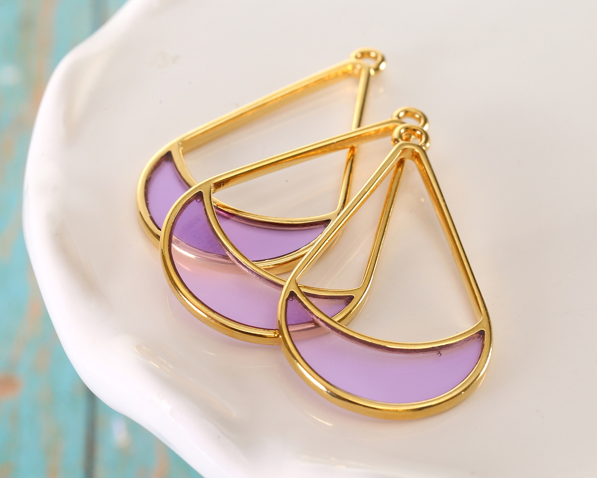 24K Gold (Plated) Transparent Lilac Resin Openwork Teardrop Focal 24x42mm