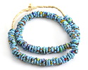 African Recycled Glass & Seed Bead Aqua w/ Multi Colored Confetti Mini Donut 4-5x11-12mm