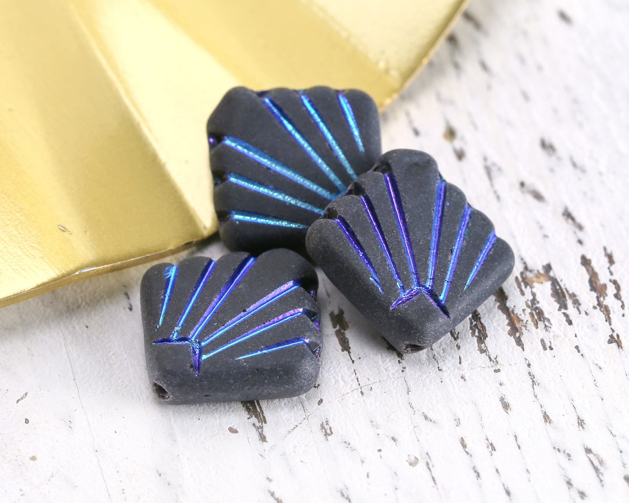 Czech Glass Matte Jet AB Deco Fan Diamond 17mm