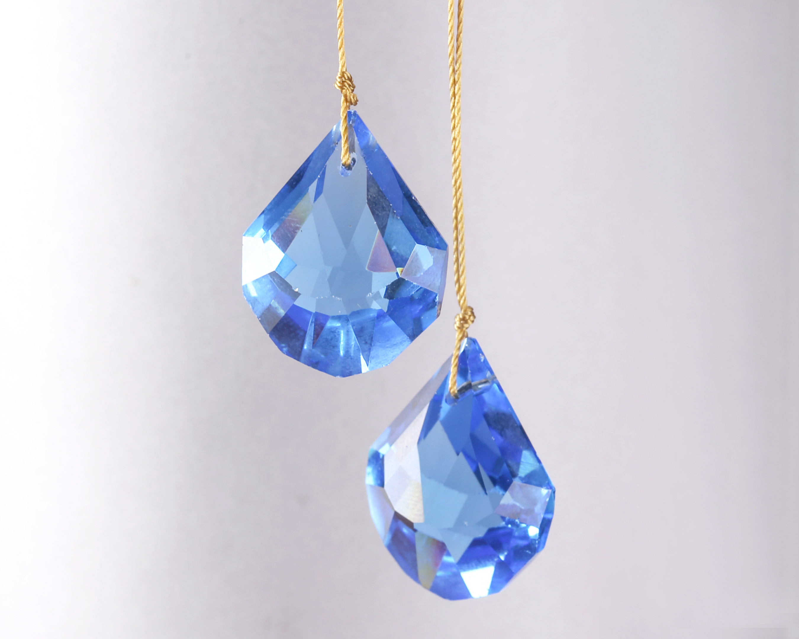 Czech Antique Crystal Bright Sapphire Blue Faceted Short Drop