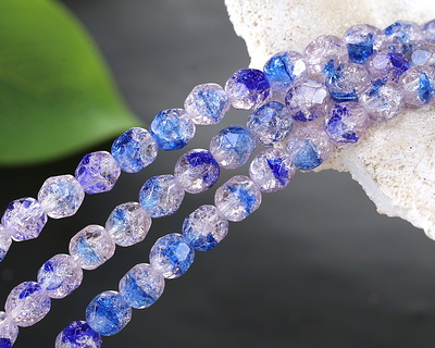 Czech Glass Pink & Blue Crackle Fire Polished Round 6mm