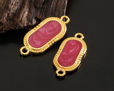 24K Gold (plated) Magenta Pearl Enamel Oval Focal Link 23x10mm