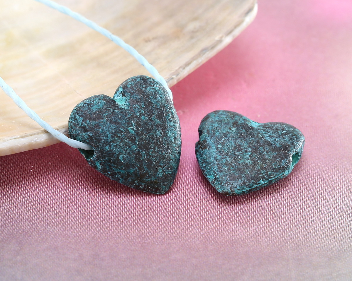 Mykonos Antique Copper (plated) Patina Heart Focal Bead 19mm