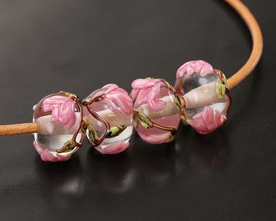Grace Lampwork Blushing Magnolia Rondelle 9x13mm
