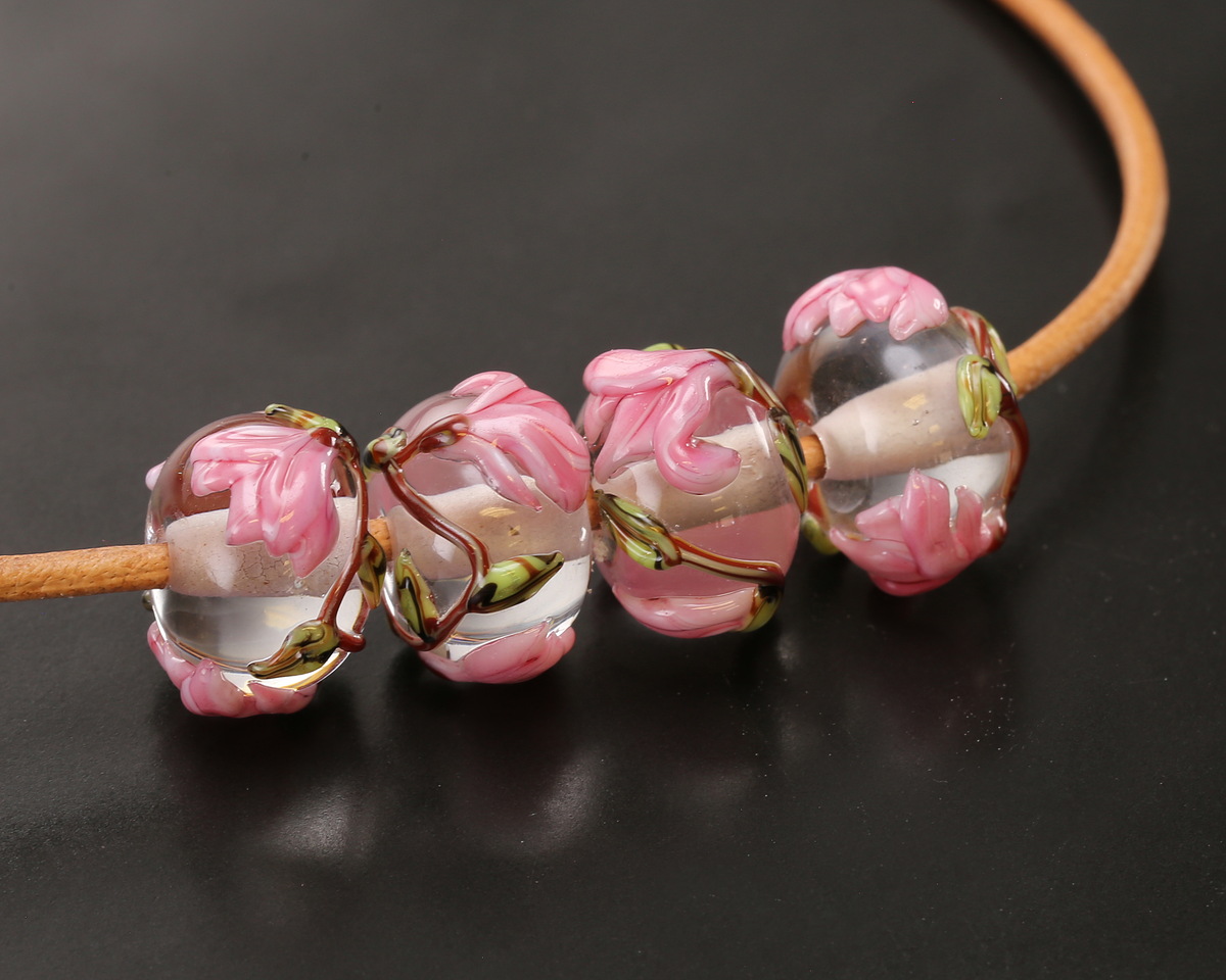 Grace Lampwork Blushing Magnolia Rondelle 9x13mm
