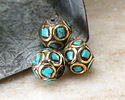 Nepalese Brass rings w/ Turquoise Mosaic Bead 8mm