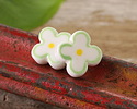 Green Rimmed w/ Yellow Dot Porcelain Flower 15mm