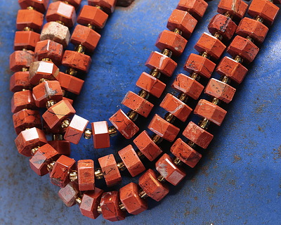Red Jasper Microfaceted Hexagon Heishi 4x8mm