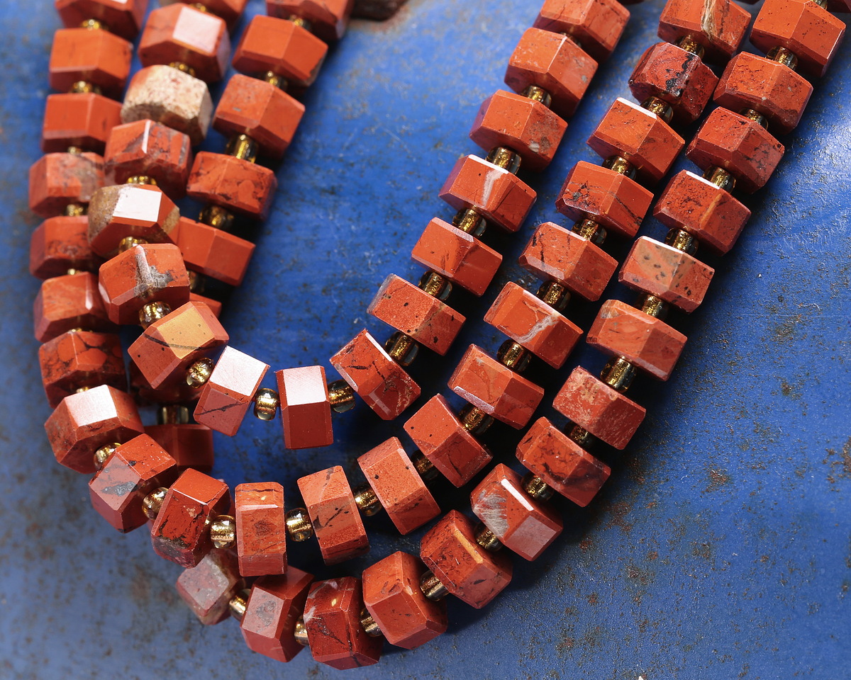 Red Jasper Microfaceted Hexagon Heishi 4x8mm