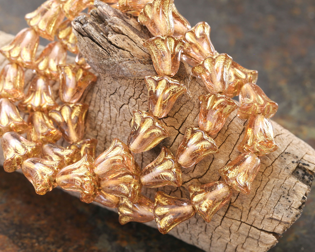 Czech Glass Rosaline w/ Gold Wash Tulip 9mm
