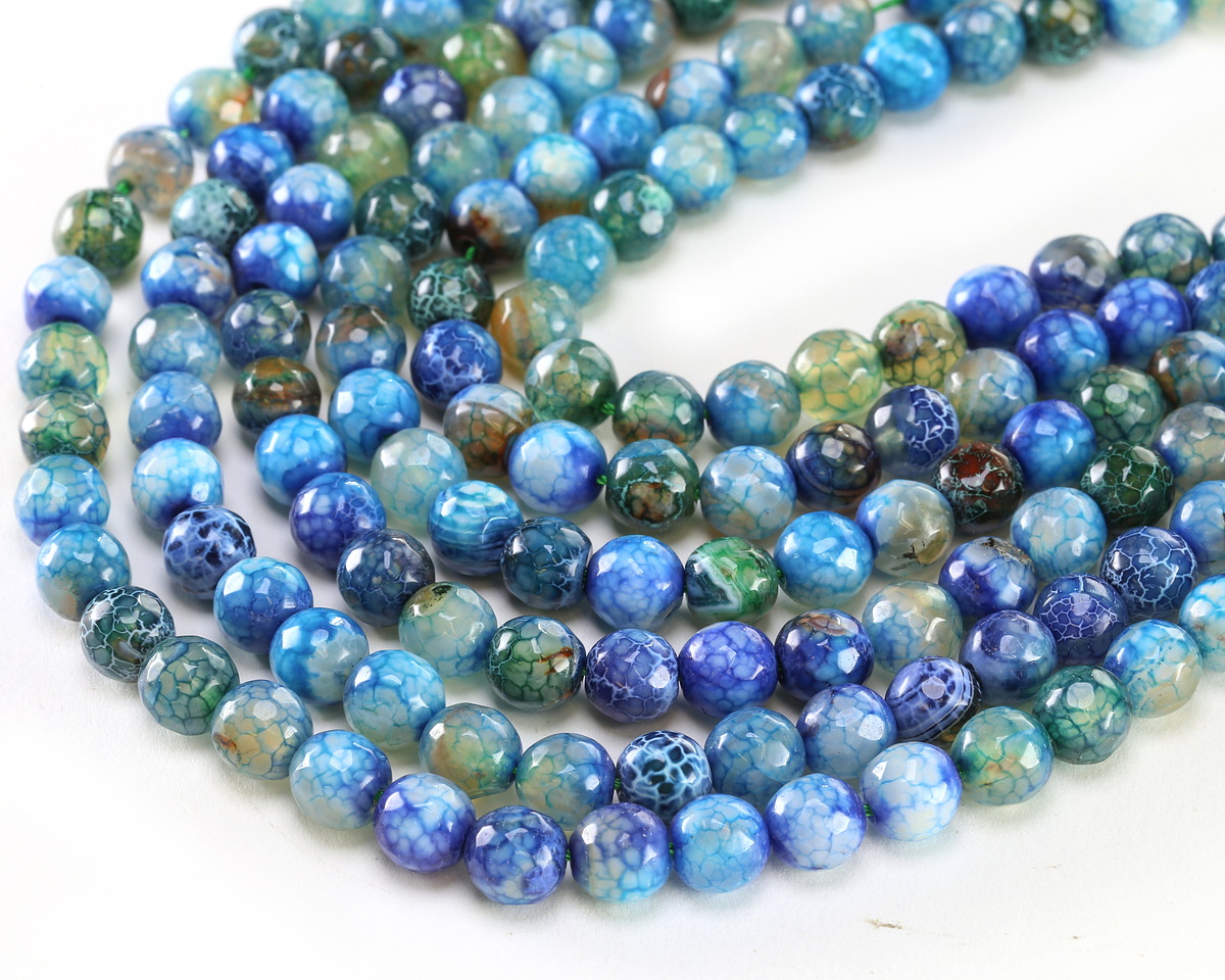 Navy Blue Fire Agate Faceted Round 8mm