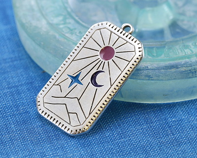 Antique Silver (plated) Colorful Enamel Tarot Card Focal 18x33mm