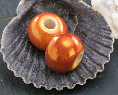 Mykonos Ceramic Iridescent Tangerine Rondelle 13x15-16mm