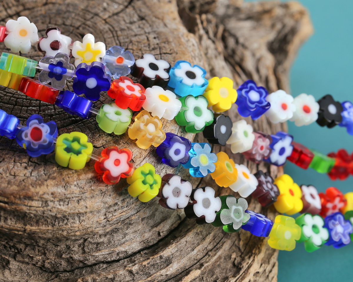 Millefiori Glass Multi-color Flower 8mm