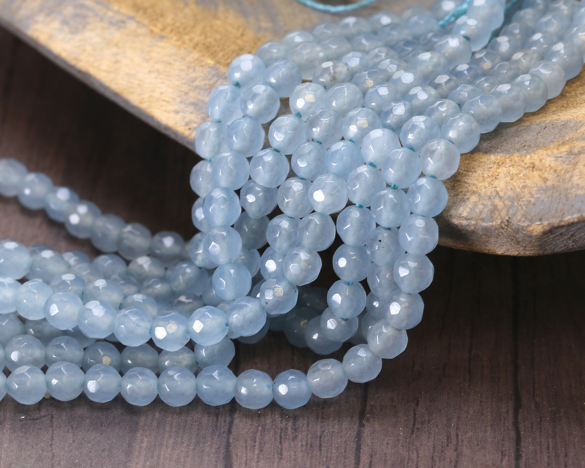 Ice Mist Baby Blue Agate Faceted Round 4mm