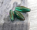 Czech Glass Emerald w/ Gold Luster Rhombus 20x8mm