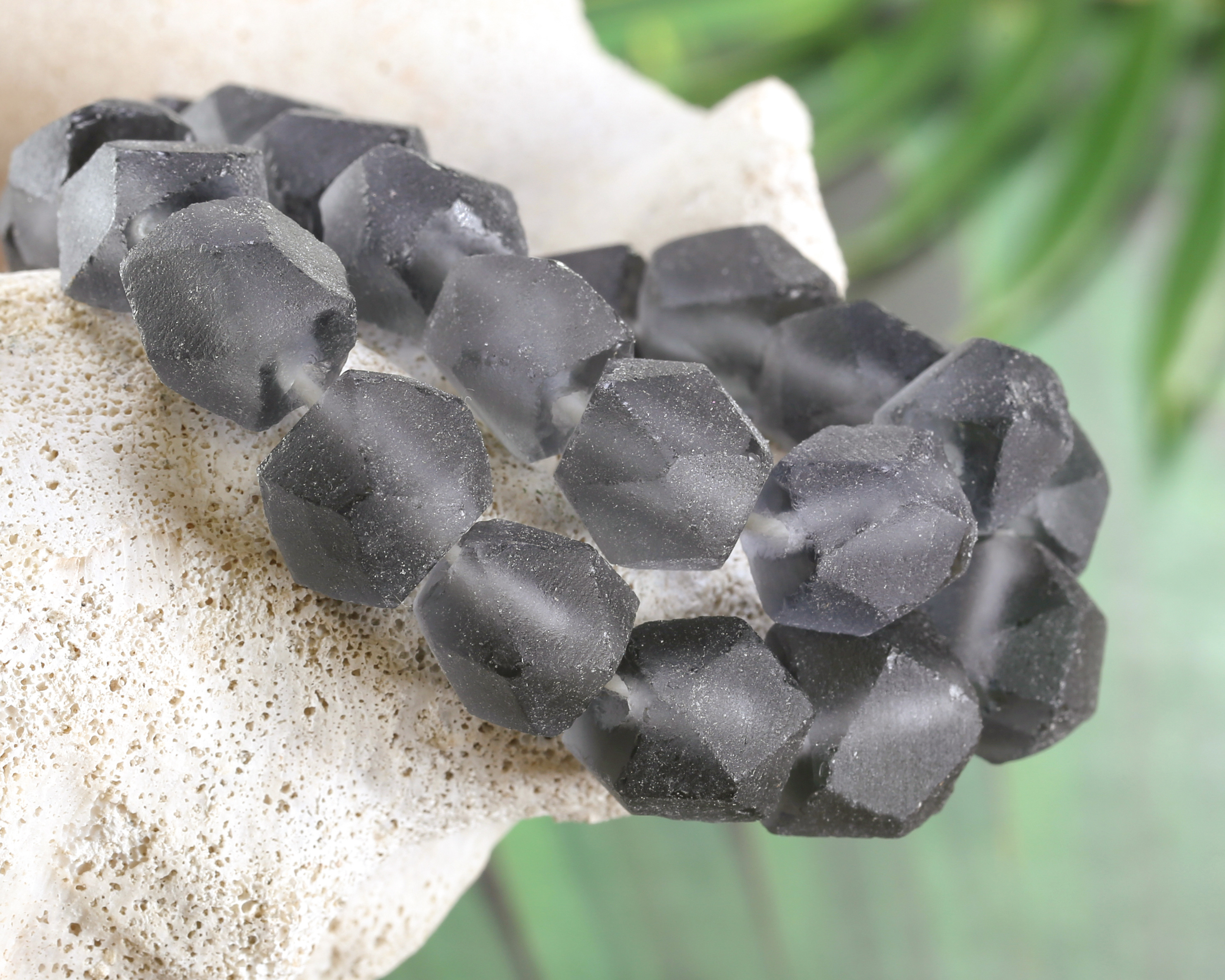 Gray Java Recycled Glass Faceted Bead 11-12x12-15mm